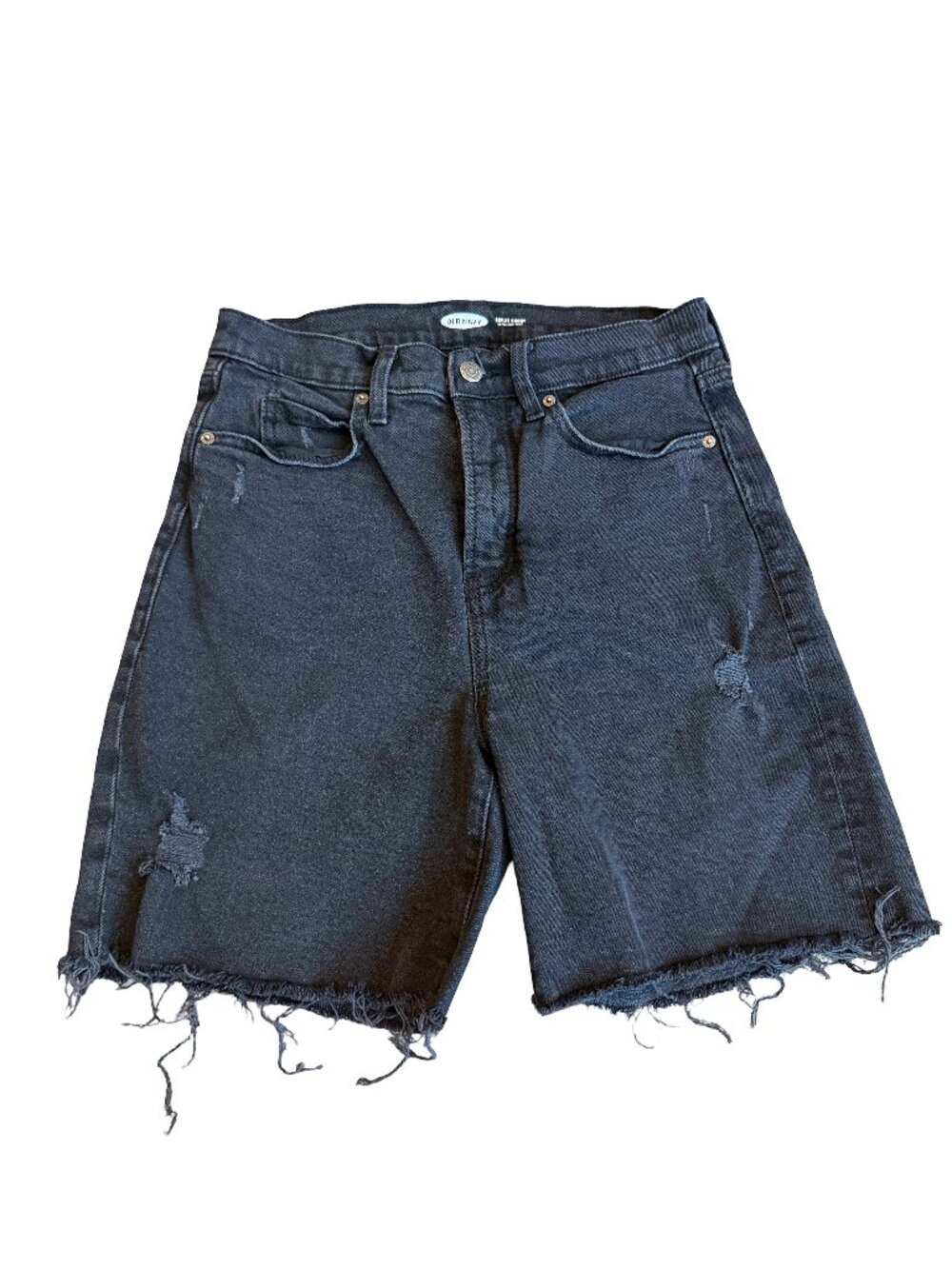 Old Navy Sky-Hi Short Extra High Rise Bermuda Shorts Black Denim Distress Size 6